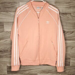 Women's Adidas Jacket Size M Salmon/Peach Three Stripe Full Zip Track